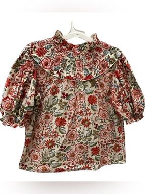 Sohana Floral Blouse Smocked Yoke puff sleeves size Large